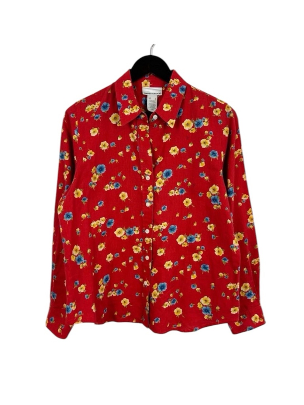 Joens New York Red Floral Button-Up Blouse Size Large Vintage